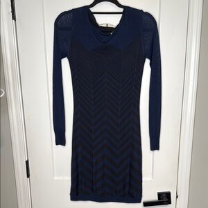 Trina Turk Navy and Black‎ Chevron Long Sleeve Dress - Small